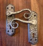 Pewter Cast Iron Victorian Scroll Rat Tail Door Handles With Keyhole (P400)